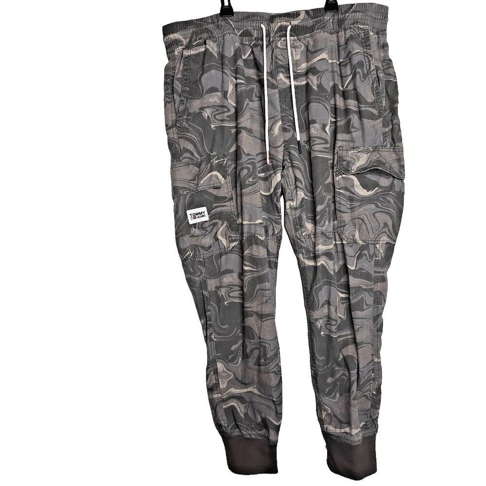 Tommy Jeans Hilfiger Cargo Pants Jogger Travel Camouflage Mens‎ XL Drawstring